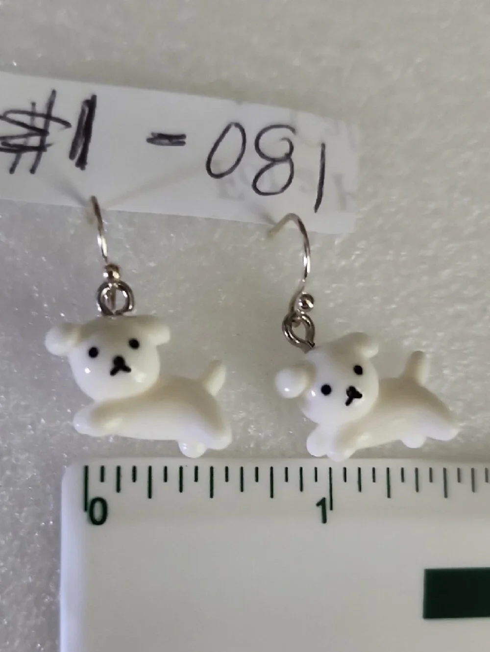 Hand Crafted White Cute Puppy Dangle Earrings